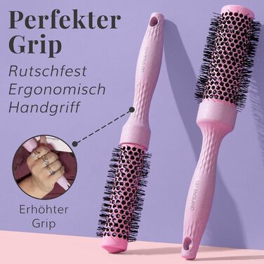 Набір біо-круглих щіток для волосся Lily England | Екологічний набір для сушіння феном | Рожевий колір