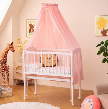 Балдахін для дитячого ліжечка ALAVYA HOME, рожевий, 100% органічна бавовна, GOTS, з тримачем, москітна сітка, 150x240 см