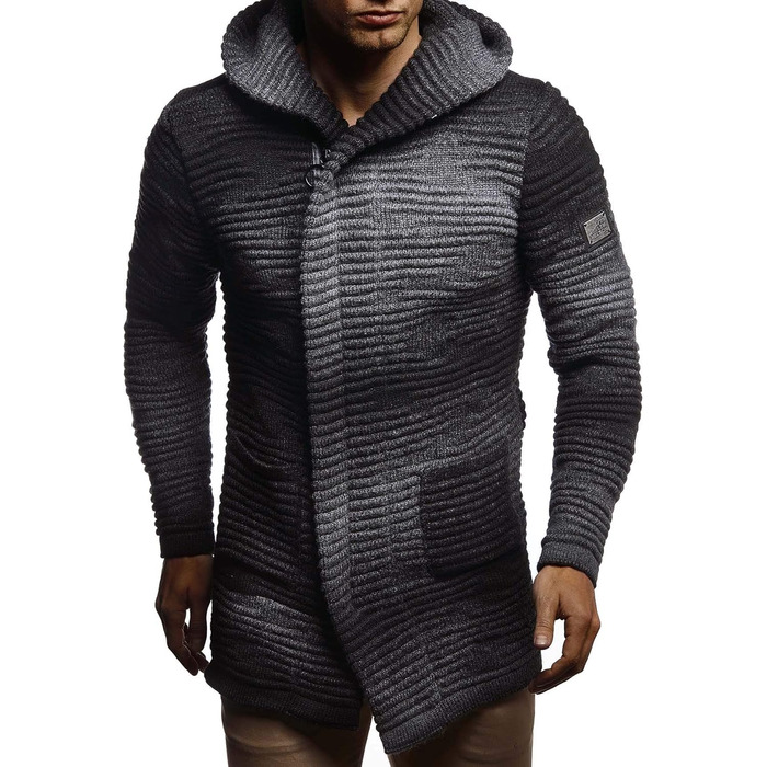 Чоловічий светр Leif Nelson з капюшоном та блискавкою - тепла в'язана куртка-світшот, кардиган для зими (XL, Чорний Антрацит)