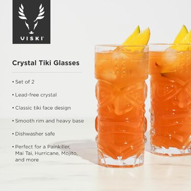 Viski Pacific Crystal Cocktail Glasses Set - 2 Premium Tiki Glasses, 400ml