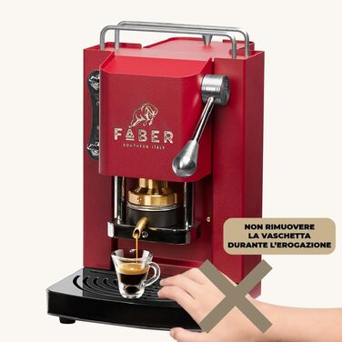 Кавова машина FABER Pro Mini Deluxe для ESE-подушок 44 мм, хром, латунний прес, червоний