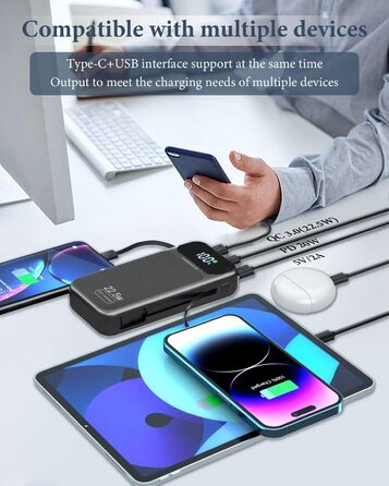 Power Bank 25800mAh 22,5W з LCD дисплеєм: швидка зарядка PD3.0 QC4.0, USB-C вхід/вихід, портативний зарядний пристрій для смартфонів