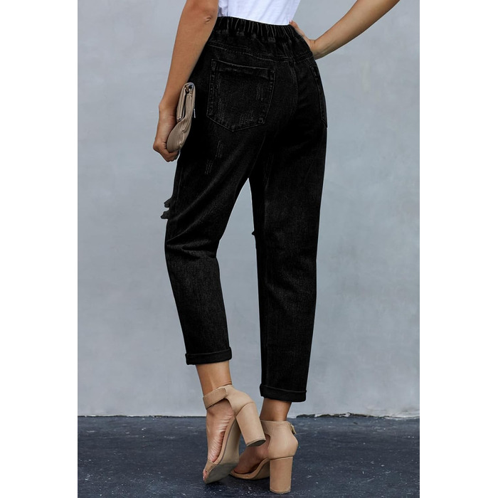 Джинси жіночі Alaster Queen Boyfriend з високою талією, рвані Mom Jeans, еластичні, чорні (L)