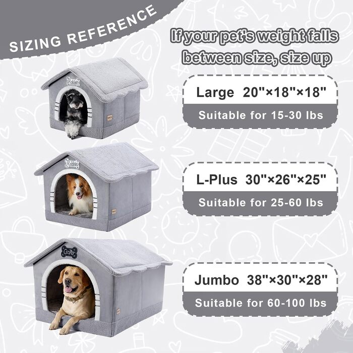Будка для собак Jiupety, XL, 51x46x46 см, сіра - затишна лежанка для собак вагою 7-14 кг