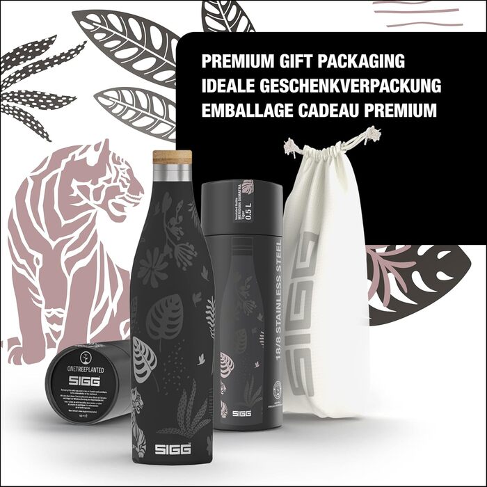 SIGG - Insulated Drinking Bottle - Meridian - Leak-proof - Extra slim - BPA-free - Plastic-free - Double-walled 18/8 stainless steel - Bamboo screw cap - 0.5L / 0.7L (Sumatra Tiger, Sumatra 0.5 L)