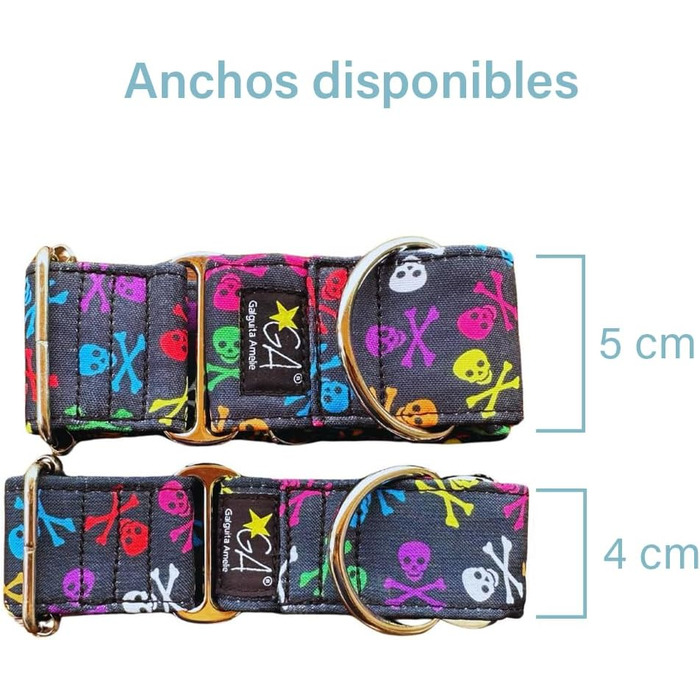 Нашийник для собак Galguita Amelie з принтом черепа, 4 см, розмір M (30-39 см), для собак Мартінгейл