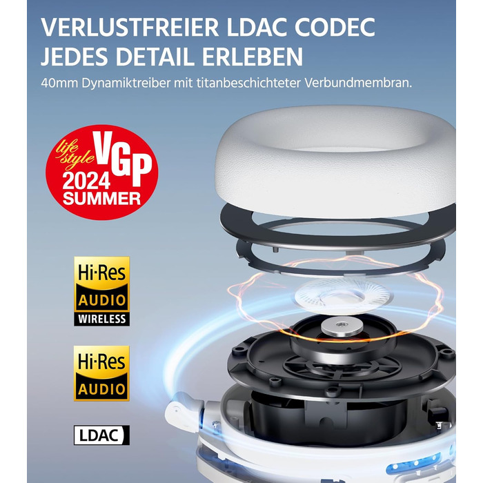 Edifier W830NB Бездротові навушники Over-Ear з ANC -45dB, 94год. акумулятор, LDAC Hi-Res звук, Spatial Audio, швидка зарядка, Bluetooth V5.4 (пісочний)