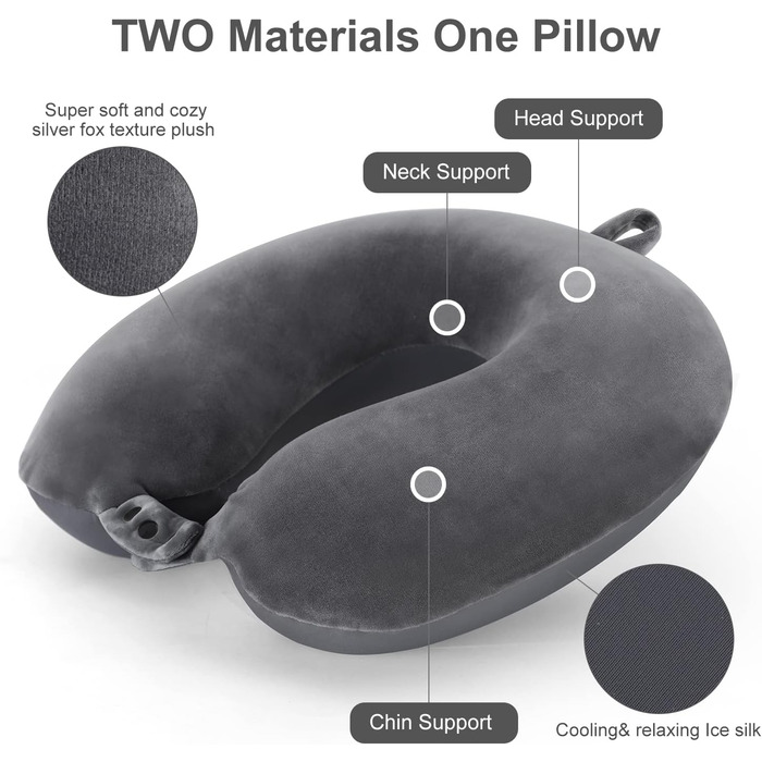 Подушка для шиї TALLGO з Memory Foam - для подорожей, автомобіля та дому (Сірий)