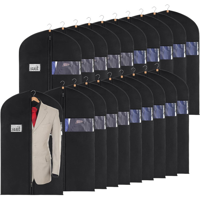 Набір з 10 чорних мішків для одягу KEEGH, 60x152 см, для зберігання костюмів, пальто, сорочок, захисна сумка з флісу