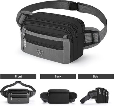 Чоловіча/Жіноча Поясна Сумка-Шейкер з 7 Кишенями для Спорту, Фітнесу, Бігу, Велосипеда, Подорожей, Чорна