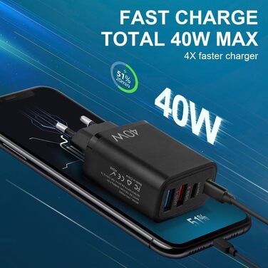 Мережевий адаптер AXFEE 65W з 5 портами: USB-C та USB-A, швидка зарядка PD 3.0, для iPhone 14 Pro Max 13, чорний