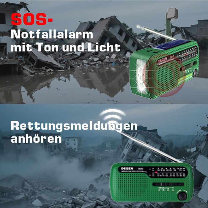 Радіо Degen DE13: портативне сонячне радіо FM/AM/SW з LED-ліхтариком, акумулятором та Powerbank для кемпінгу та надзвичайних ситуацій