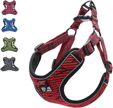 Нашийник для собак середніх та маленьких порід, цуценят, анти-тяга, безпечний, світловідбиваючий, м'який, регульований (S, Червоний)