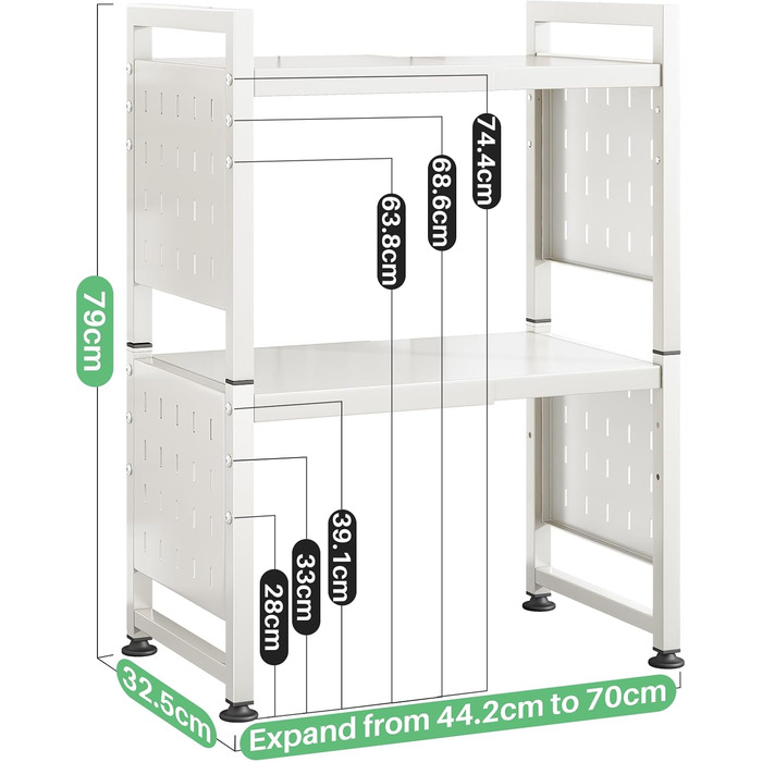 Поличка для мікрохвильової печі SAYZH, 3-рівнева висувна, органайзер для кухні з 10 гачками, біла