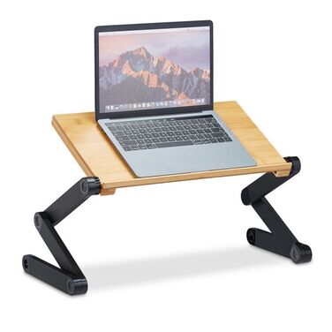 Relaxdays Laptop Stand Bamboo Aluminum
