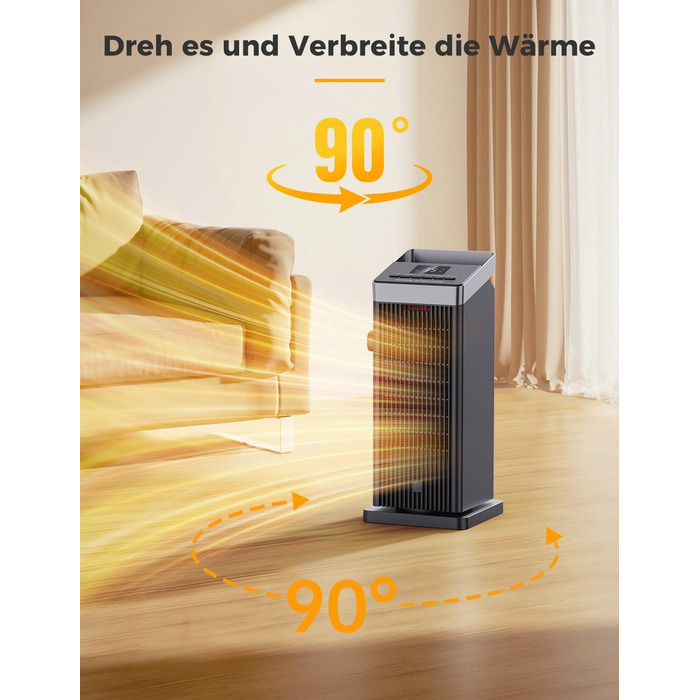 Електричний обігрівач QEXREED 2000W з PTC термостатом, 4 режими, таймер 24 год, дистанційне керування, захист від перегріву та перекидання, для дому та офісу