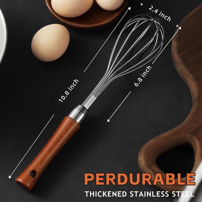 Віскільник з нержавіючої сталі з дерев'яною ручкою - кухонний віскільник для збивання яєць, тіста, соусів
