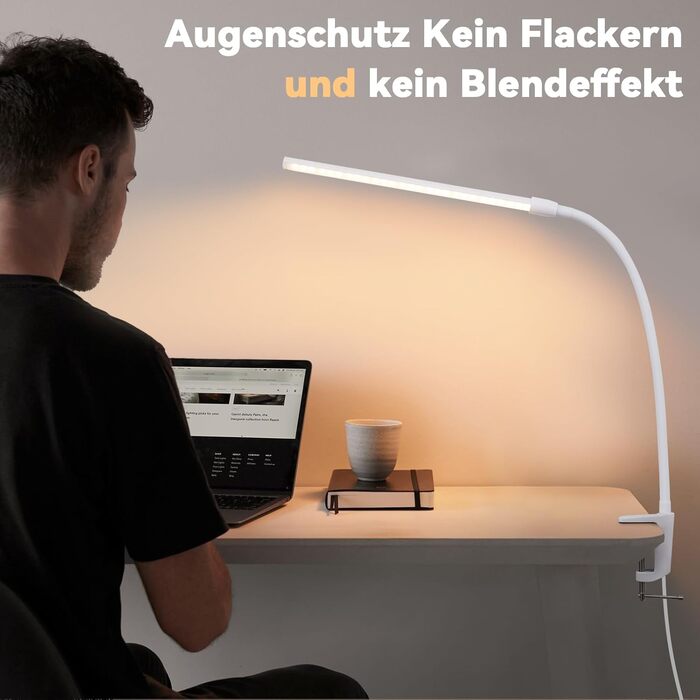 Лампа для столу Homefire LED з кріпленням, регульована яскравість: чорна, 5 рівнів яскравості, 5W, гнучка, для офісу, кабінету, захист очей, денне світло, USB