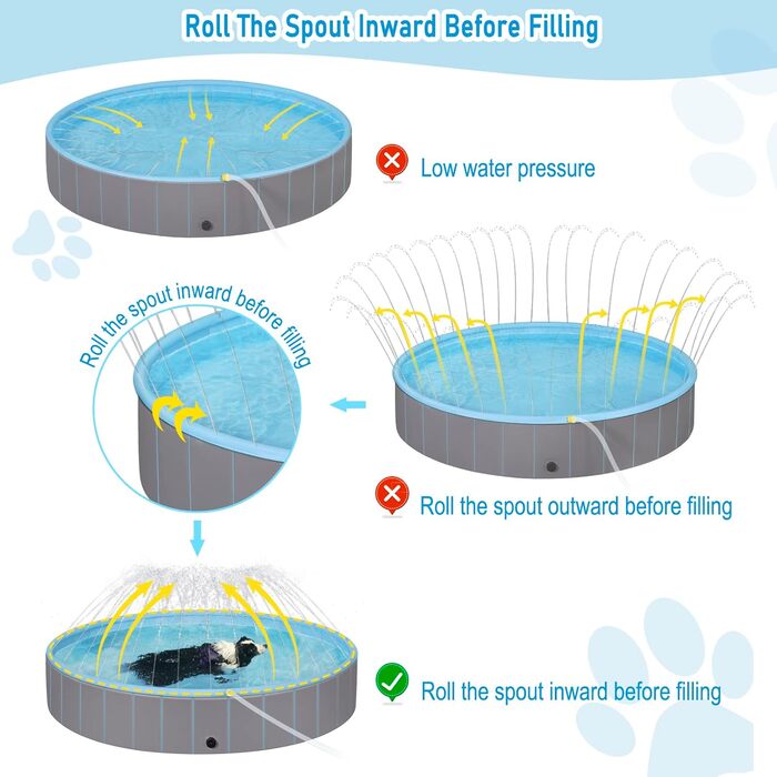 EUGAD Splash Pool for Medium-Sized Dogs, Foldable Dog Pool, Non-Slip Dog Bathtub, Water Pool with Sprinklers, Light Blue and Light Gray, 120x30cm 0018GYYC