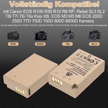 Акумулятор LP-E17 1300mAh та зарядний пристрій Dual USB LED для Canon Rebel SL3, SL2, T8i, T7i, T6i, T6s, EOS R10, R50, R8, RP, M3, M5, M6, 200D, 77D, 750D, 760D, 2x LP-E17 (колір: коричневий)