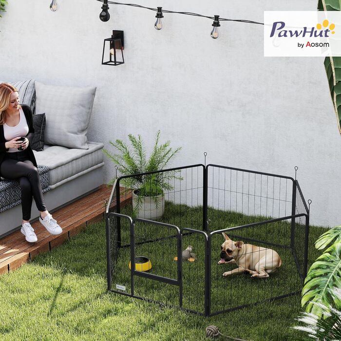 PawHut Вольєр для цуценят з 6 секціями, 160x80x60 см, для собак, котів, цуценят, всередині та зовні