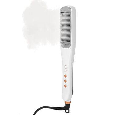 Випрямляч для волосся щіткою з підігрівом, білий | 3 температурні режими, швидкий нагрів (30с), захист від перегріву, для всіх типів волосся