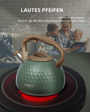 Чайник Poliviar Teekessel Diamant-Grün з нержавіючої сталі, стійкий до корозії та високих температур, підходить для всіх типів плит (JX2020-RH30-DE)