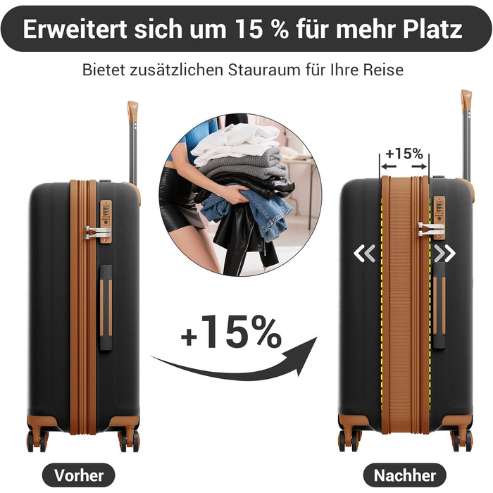 Чорний/коричневий великий валіза-ролкер з розширюваною конструкцією, TSA-замком та тримачем для напоїв (Polypropylen)