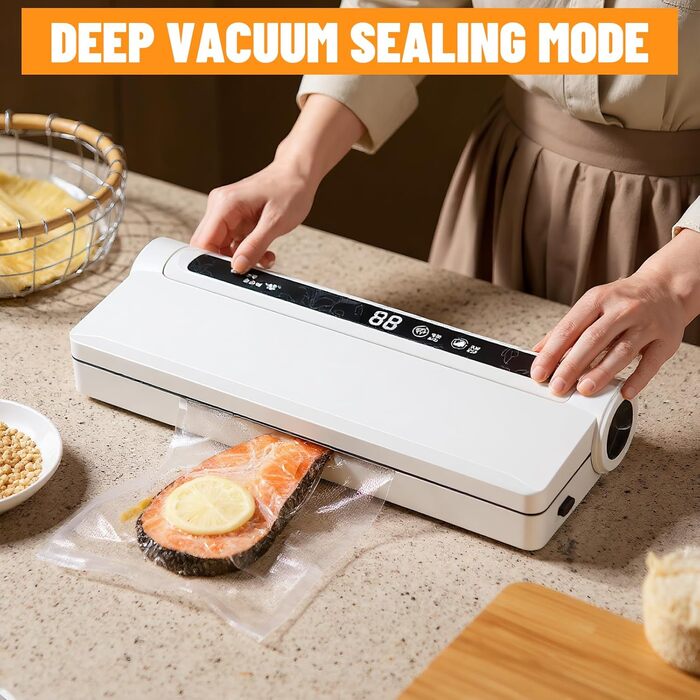 Вакуумний пакувальник з 20 пакетами, запаювач фольги, цифровий таймер, для зберігання сухих, вологих та свіжих продуктів