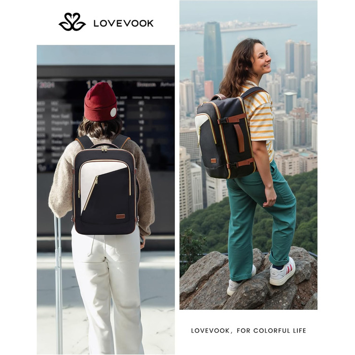 Рюкзак LOVEVOOK для подорожей: ручна поклажа, рюкзак для ноутбука, дамський рюкзак для роботи та бізнесу (18 дюймів, Бежевий, Чорний, Коричневий)