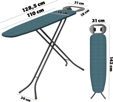 Прасувальна дошка KADAX 110x30 см, складна, з регульованою висотою, для дому, Made in EU (Блакитна)