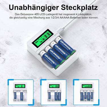 Зарядний пристрій для акумуляторів AA з LCD-дисплеєм, 8 шт. акумуляторів 3300mAh, NiMH 1.2V, 4 слоти для заряджання