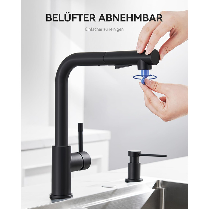 Змішувач кухонний висувний Sofetiy з душем, нержавіюча сталь, чорний, 360°