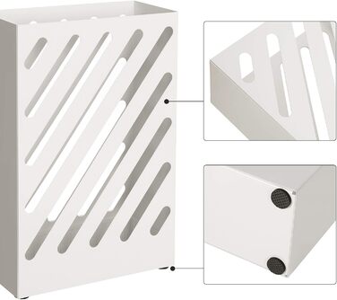 SONGMICS Rectangular Metal Umbrella Stand with Hooks and Water Tray - White LUC03WT