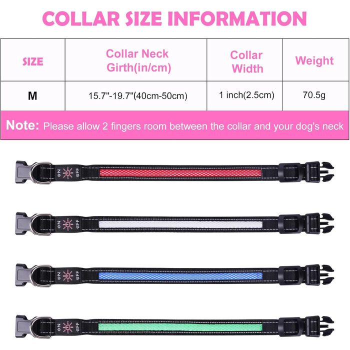Світловідбиваючий нашийник для собак AUAUY LED, USB-зарядка, водонепроникний, регульований, безпечний, 6 кольорів, розмір S (11.8-15.7'/30-40 см)
