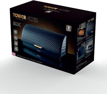 Хлібниця Tower Empire з кришкою-роликом, нержавіюча сталь та латунь, синій колір Midnight Blue