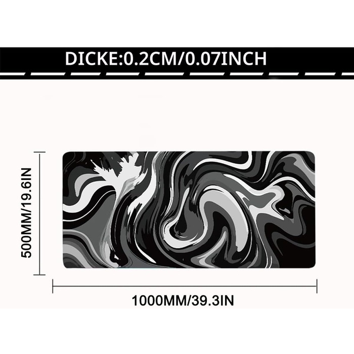 Ігровий килимок для миші Rcege Black & White Abstraction, 1000x500 мм, протиковзкий з прошитими краями