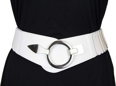 Жіночий еластичний пояс-гуртка Vanessa & Melissa, ширина 6 см, срібна пряжка, білий перламутр, 75 см (на талію 75-90 см)