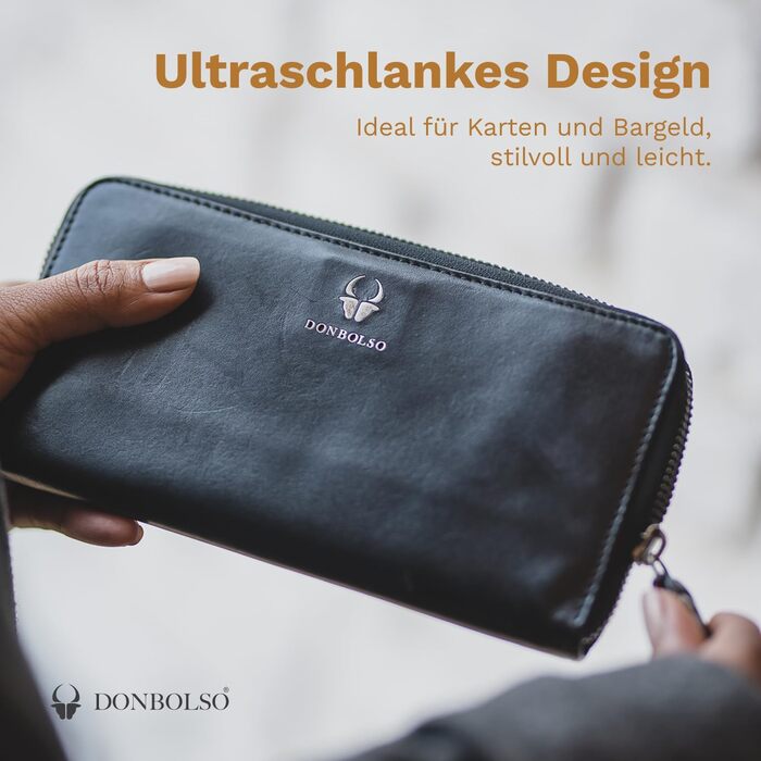 DONBOLSO Wallet Lisbon - Genuine Nubuck Leather Wallet for Women - XL Wallet with 13 Card Slots and RFID Protection - Gift a Stylish Wallet - Black