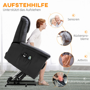 HOMCOM Recliner Chair with Rise Function, Electric Massage Chair with Heating Function, Adjustable, TV Chair with Remote Control