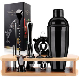 Stainless Steel Cocktail Mix Set - 14 Piece Bartender Kit with Bamboo Stand - 750ml Cocktail Shaker Set - Perfect Gift