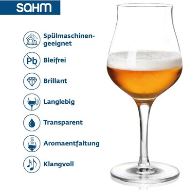 Sahm Beer Glasses Set - 6 pcs - 420ml Beer Sensory Glass - Dishwasher-Safe Beer Glasses - Ideal Gourmet Beer Gift & Craft Beer Glasses