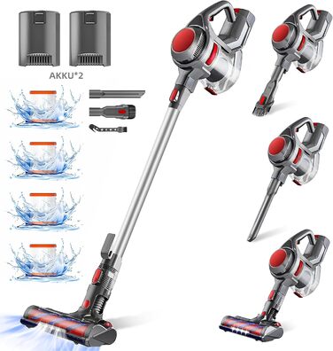 Бездротовий пилосос Authmic 40000Pa з акумулятором, час роботи до 50 хв, об'єм контейнера 1.6 л, HEPA фільтр×4, для килимів, твердих поверхонь, шерсті тварин (темно-червоний)