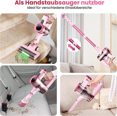 Бездротовий пилосос Dzaki 50000Pa з акумулятором, дисплеєм, функцією паркування та насадкою Anti-Tangle для килимів, твердих поверхонь, шерсті тварин та авто (помаранчево-рожевий)