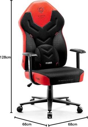 Ігрове крісло Diablo X-Gamer 2.0, ергономічне, з лумбарною підтримкою, текстиль, чорний-червоний, 128x68x55 см