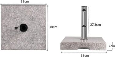 Sekey Parasol Stand with Stainless Steel Tube, High-Quality Base, for Umbrella Poles up to 22-38 mm, Balcony Parasol Stand 25KG Square Grey