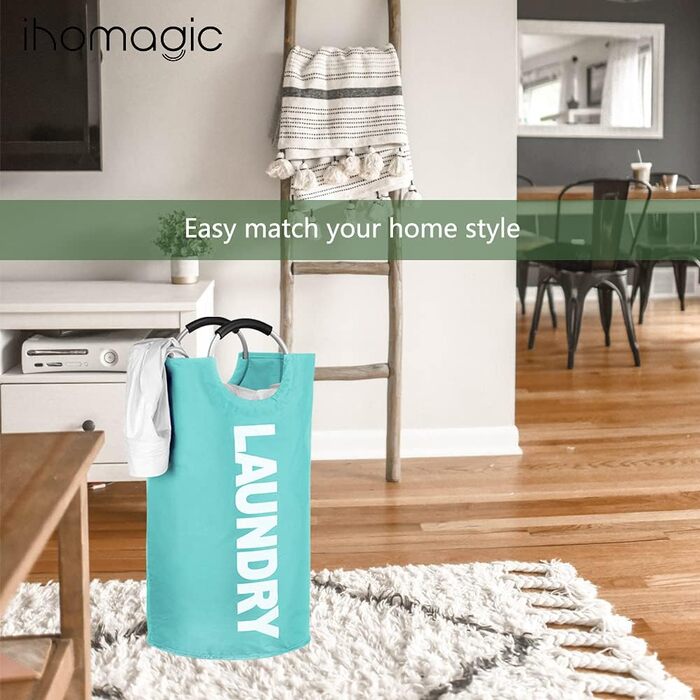 IHOMAGIC Великий кошик для білизни 120 л, складаний, з ручками, для подорожей, мішок для прання, зберігання одягу, XL, синій, 43x43x79 см