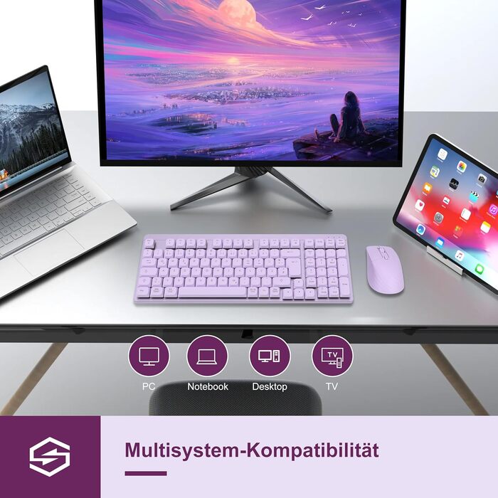 Leadsail FA98 Бездротова Механічна Клавіатура та Миша, QWERTZ, 98 Клавіш, 1600 DPI, для Windows/MacOS/PC/Laptop (Лідська)