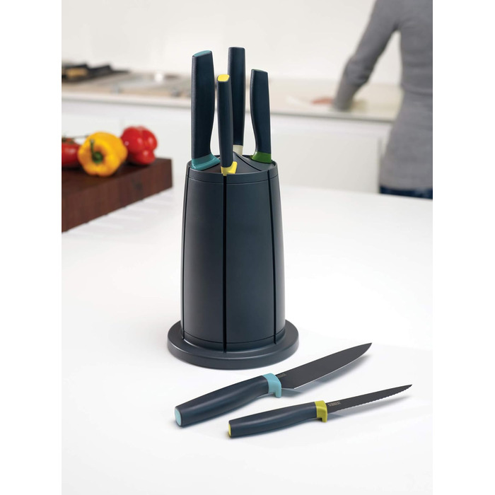 Joseph Joseph Elevate - 6-Piece Knife Block Set with Rotating Stand, Stainless Steel Blades, Opal