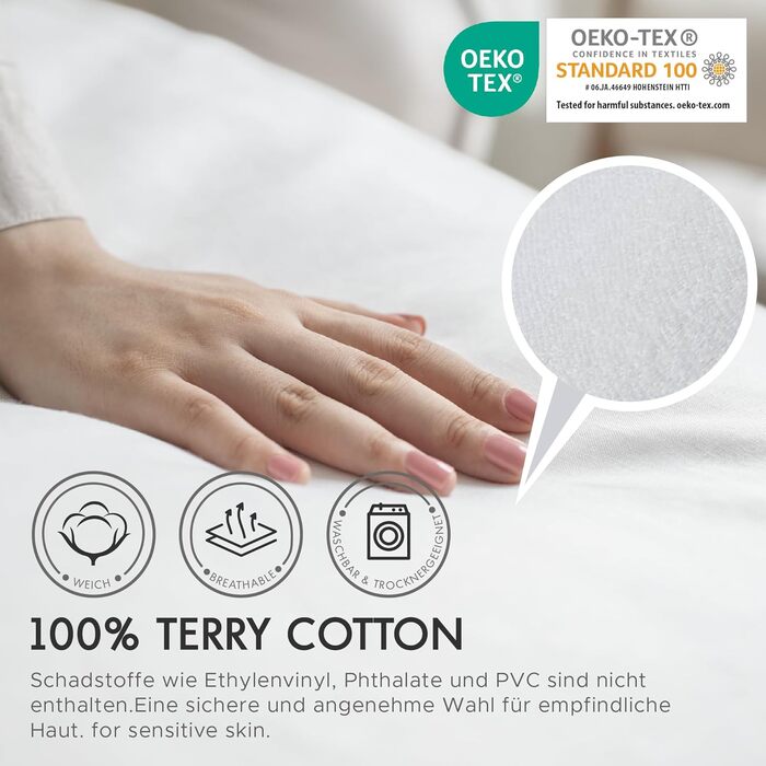 Degrees of Comfort Allergy Cover 90x200 cm Mattress Cover, Waterproof, Dust Mite Cover Anti Dust Mites and Bed Bugs Encasing with Zipper, Comfortable Cotton Surface, Height 13-16 cm